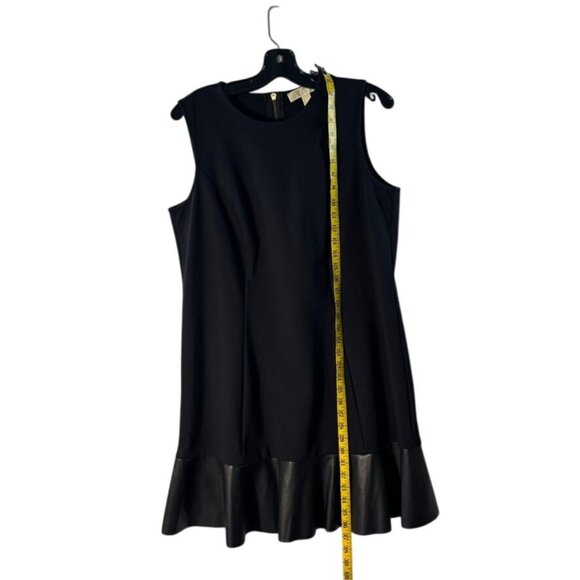 Michael Michael Kors Sleeveless Black Dress With Faux Leather Hem & Back Zipper - Picture 9 of 12